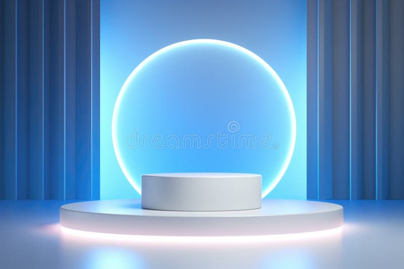 A white podium with a blue light in the middle perfect for presentations and awards ceremonies a white podium with a blue light in fotografie stock libere da diritti