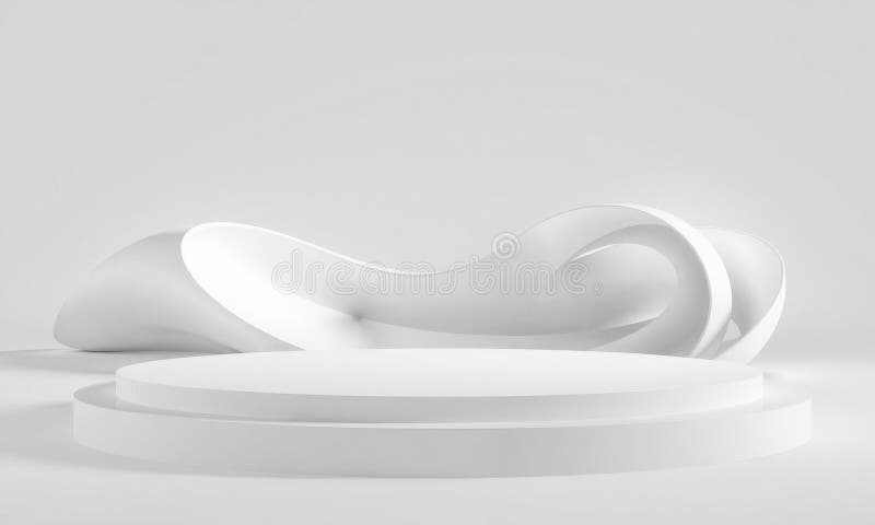 White podium with curved abstract background, creating modern and minimalist design. smooth, flowing shapes add artistic touch to stock photo