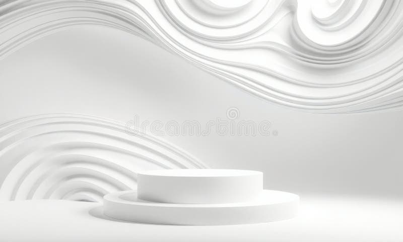 White podium with curved abstract background, showcasing modern minimalistic design. smooth, flowing lines create sense of stock photography