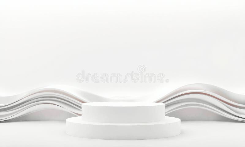 White podium with curved background, featuring smooth, flowing lines and minimalist design, ideal for product display or royalty free stock image