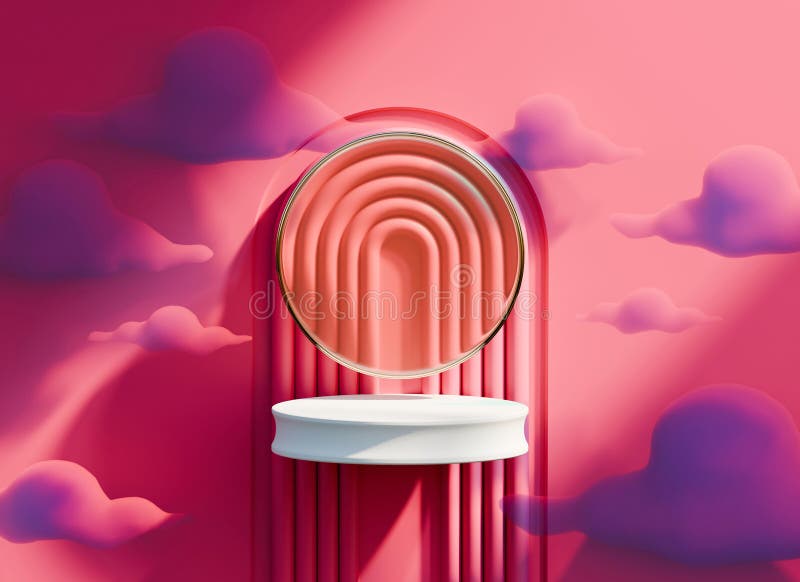 White Podium Minimal For Product Display Showcase with Cloud and Pink Background 3D Rendering vector illustration