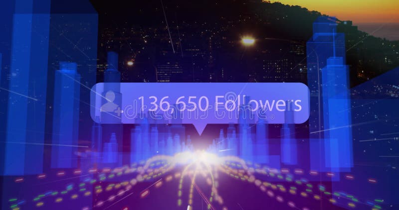 White point emitting streams spawning rising blue columns updating follower counts showing growth stock footage