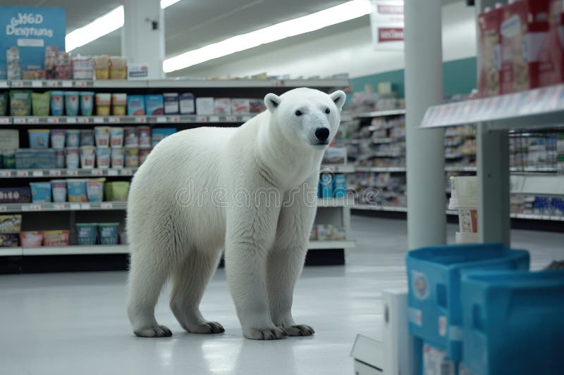 A White Polar Bear Standing in a Store, Generative AI Stock