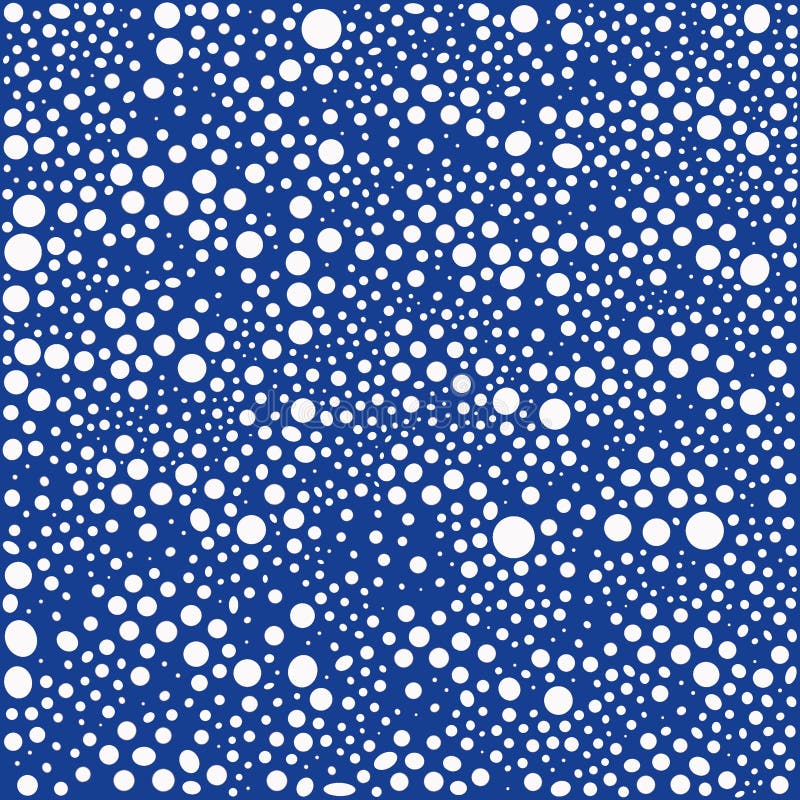 White Polka Dots on Blue Background. Bright Circle with Black Outline