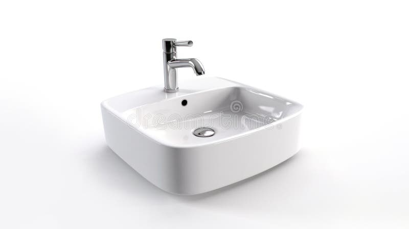 White Porcelain Ceramic Wash Basin in Minimal Bathroom, 3d Illustration ...