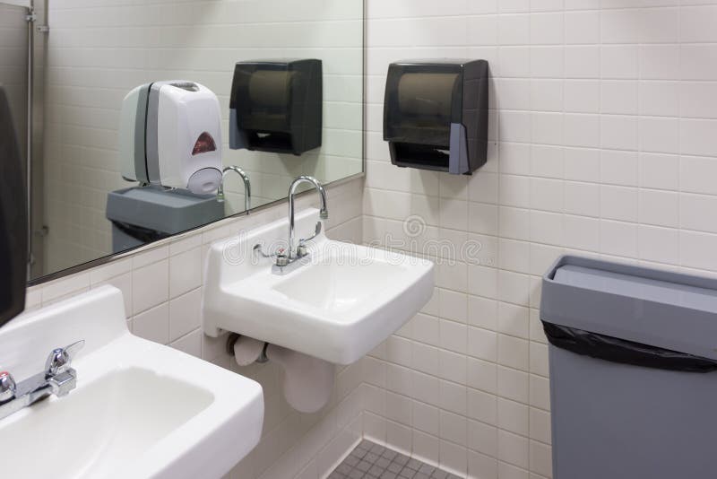 White Porcelain Sink in Public Restroom Stock Photo - Image of ...