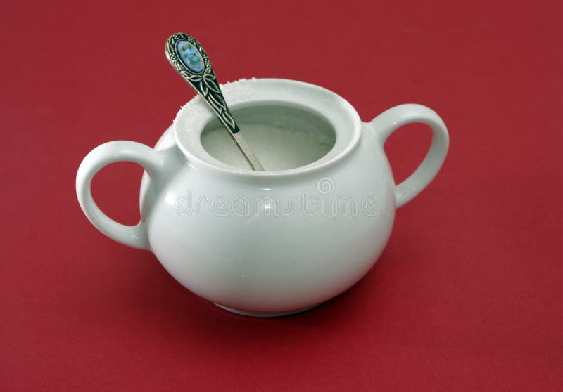 White Porcelain Sugar Bowl With A Spoon. Stock Photo Image of