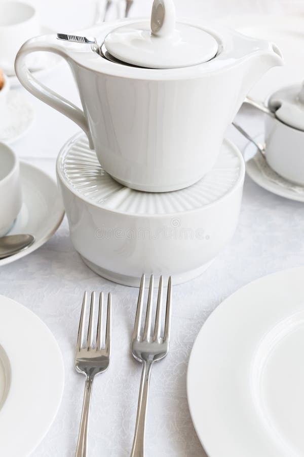 White porcelain tea set stock photo. Image of sugar, bowl 46194842