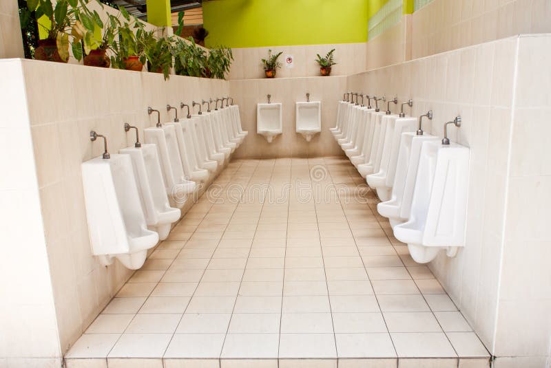 White porcelain urinals public toilets