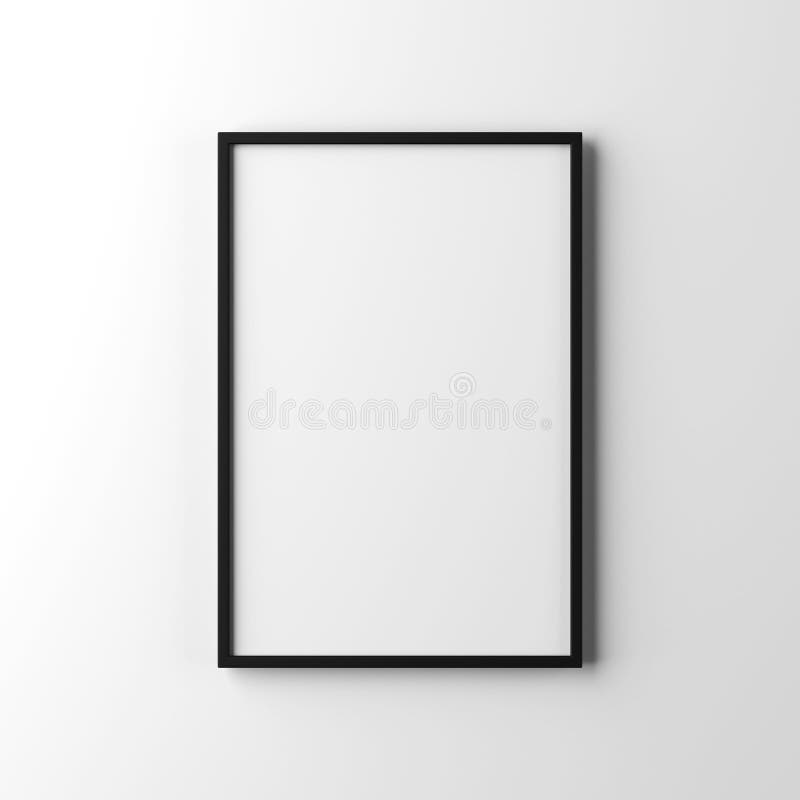 White Poster with Black Frame Mockup Hanging on the Wall Stock