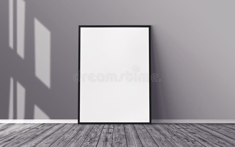 White Poster On Floor Frame Mockup. Stock Image - Image of ...