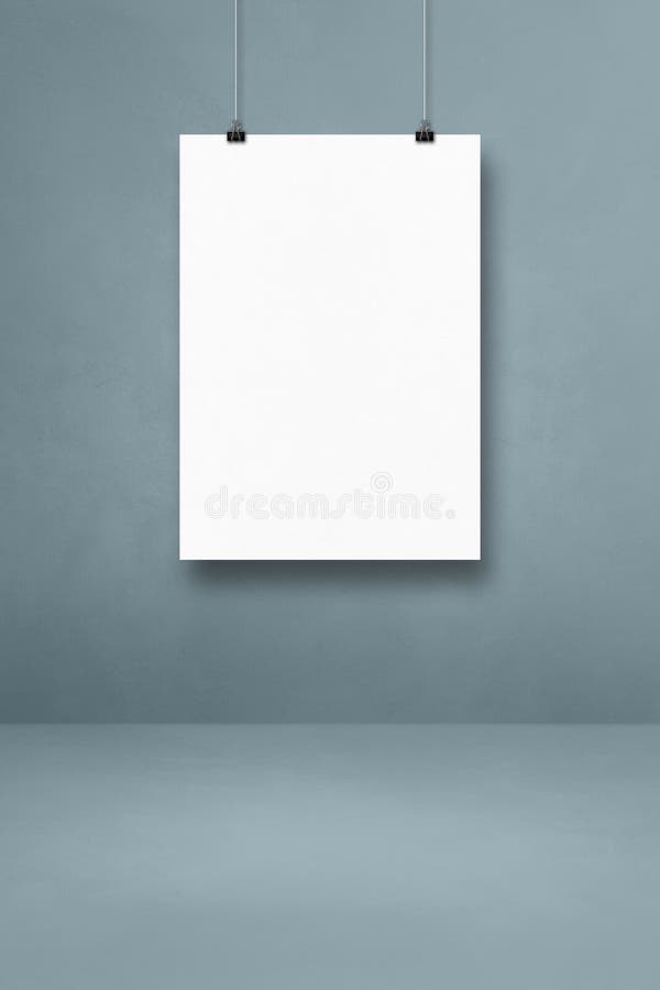 White Poster Hanging on a Grey Wall with Clips Stock Image Image of page, portfolio 230284441