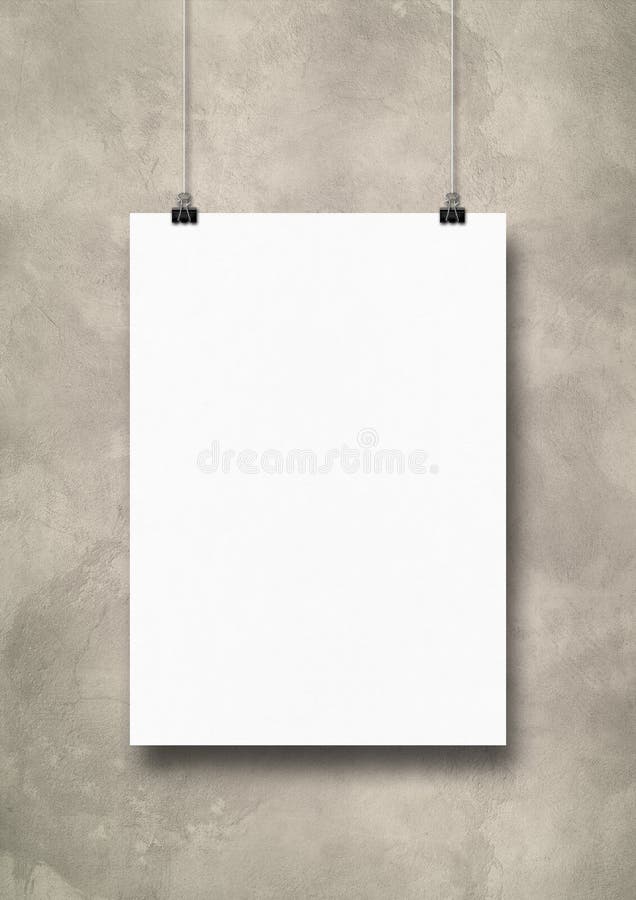 White Poster Hanging on a Light Concrete Wall with Clips Stock Photo Image of paperclip, clips