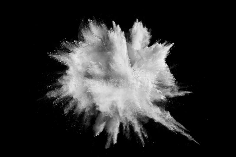 White powder explosion.Freeze motion of white dust particles on black background