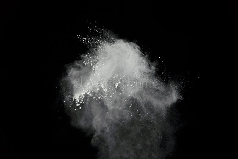 White Powder Explosion Isolated on Black Background Stock Photo Image