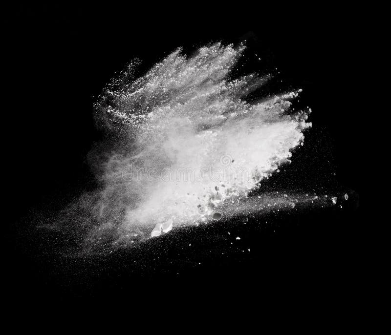 White Powder Explosion Isolated on Black Background Stock Photo Image