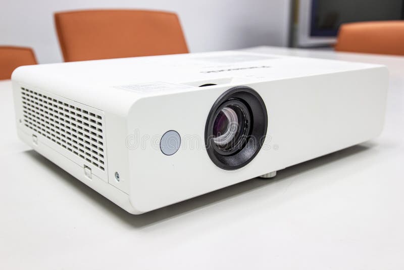 White Projector for Presentation for Business Work on Table Stock Photo