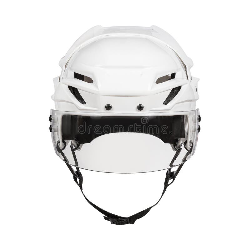 White Protective Ice Hockey Helmet with Transparent Plastic Visor on