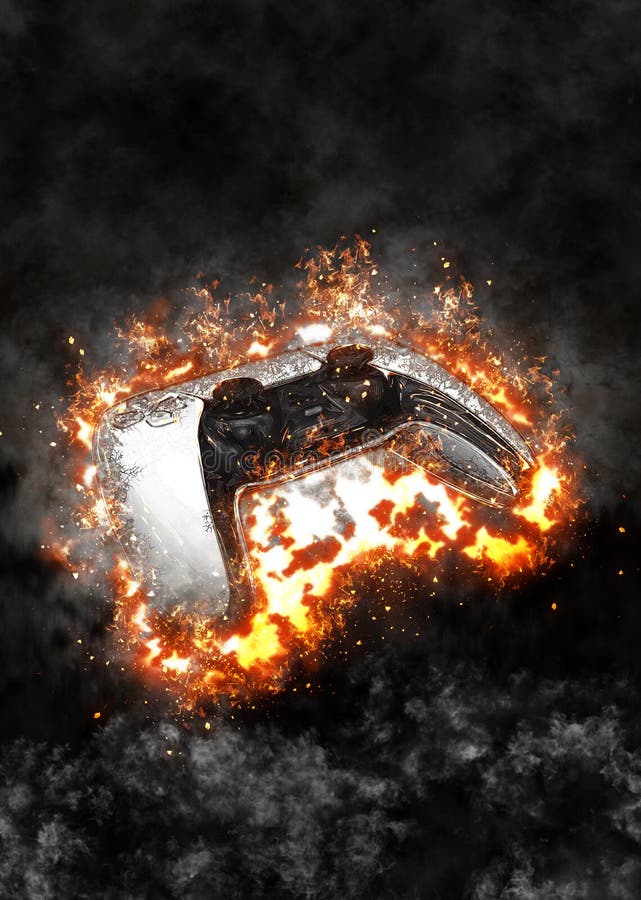 White PS5 controller on fire