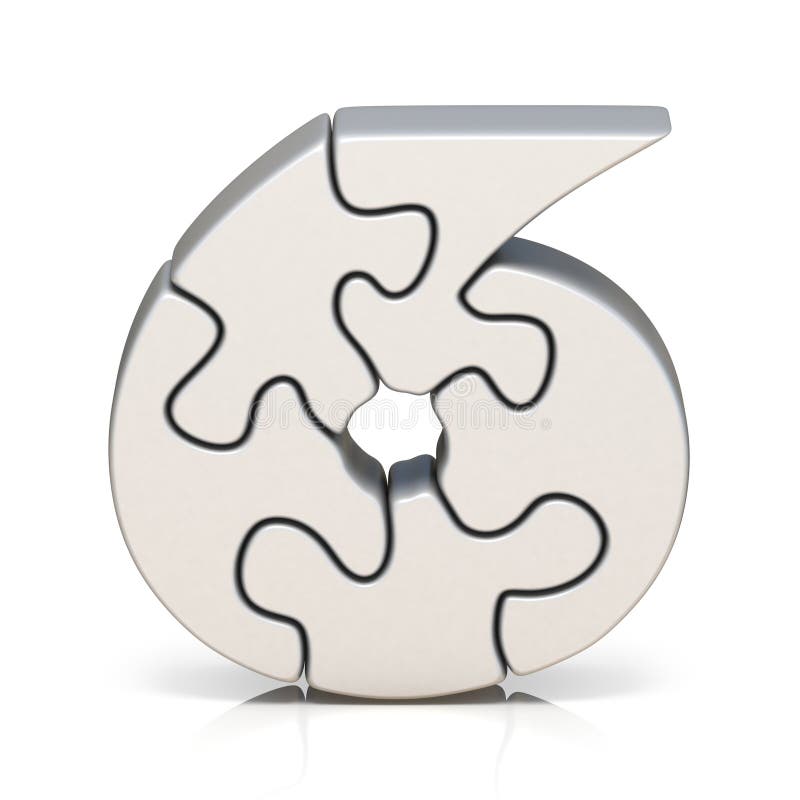 White Puzzle Jigsaw Number SIX 6 3D Stock Illustration - Illustration