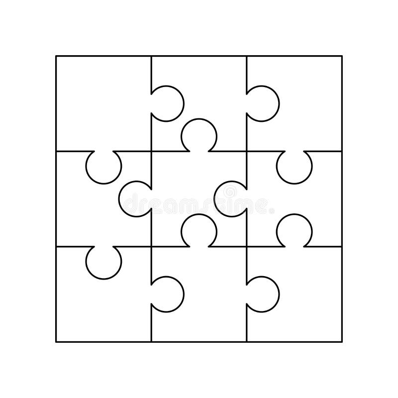 9 white puzzles pieces arranged in a square jigsaw puzzle template ready for print cutting guidelines on white stock vector illustration of black connect 123568102