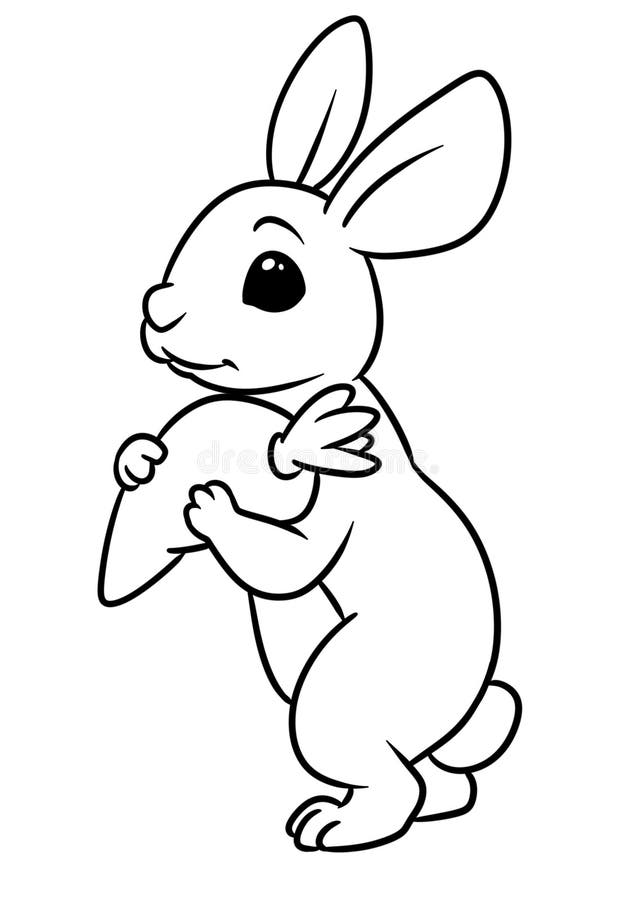 White Rabbit Carrot Animal Character Illustration Coloring Page