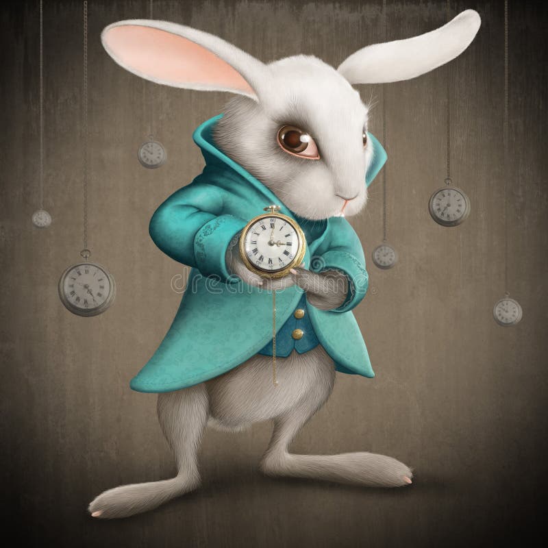 White rabbit with clock vector illustration White rabbit with clock vector illustration