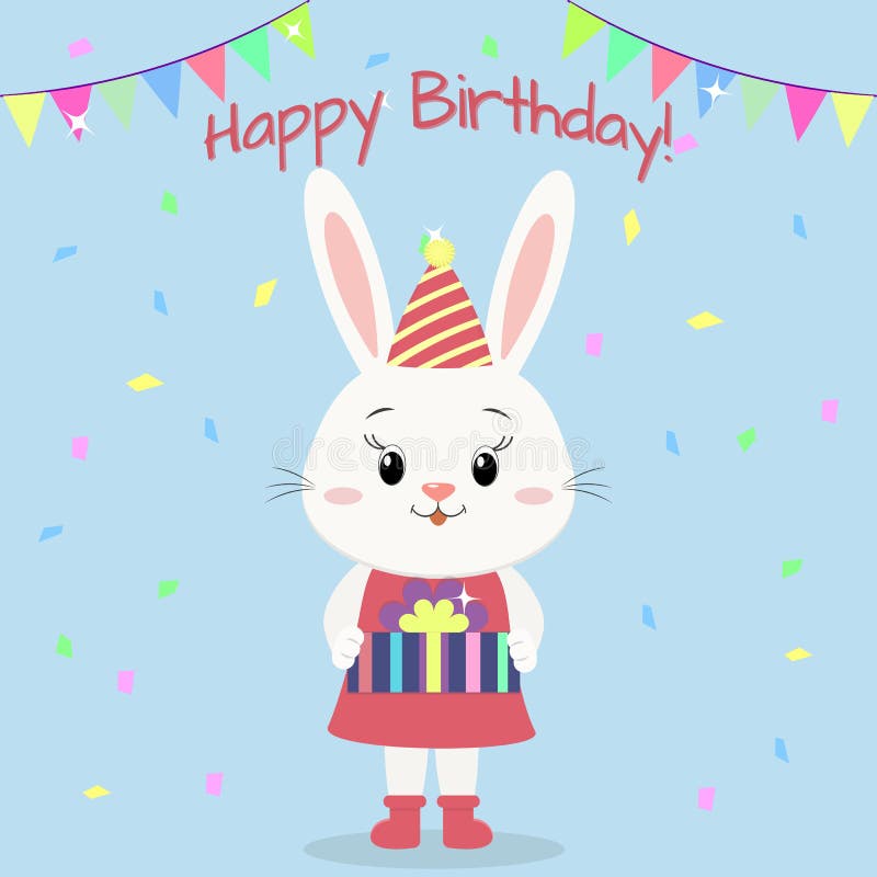 A White Rabbit in a Dress and a Hood Stands and Keeps a Gift Box in the ...