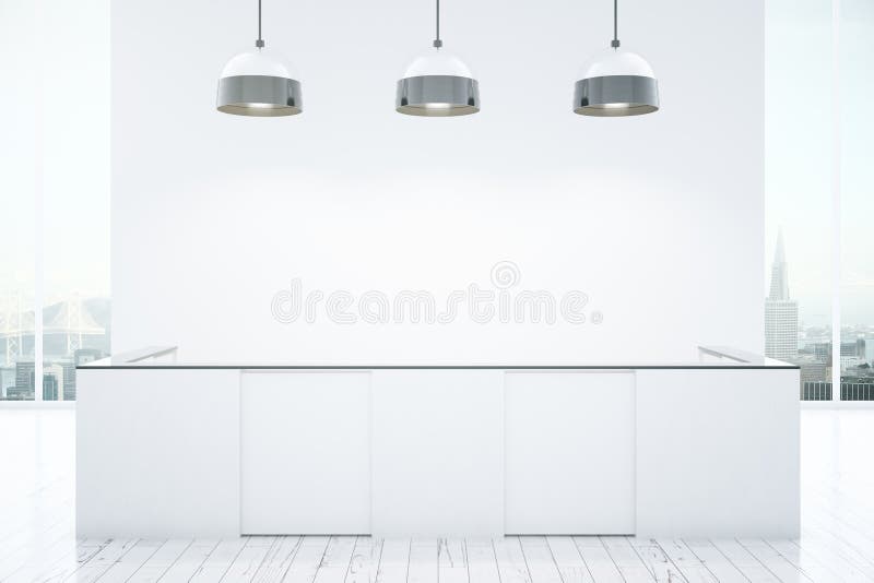 White reception with blank posters stock illustration