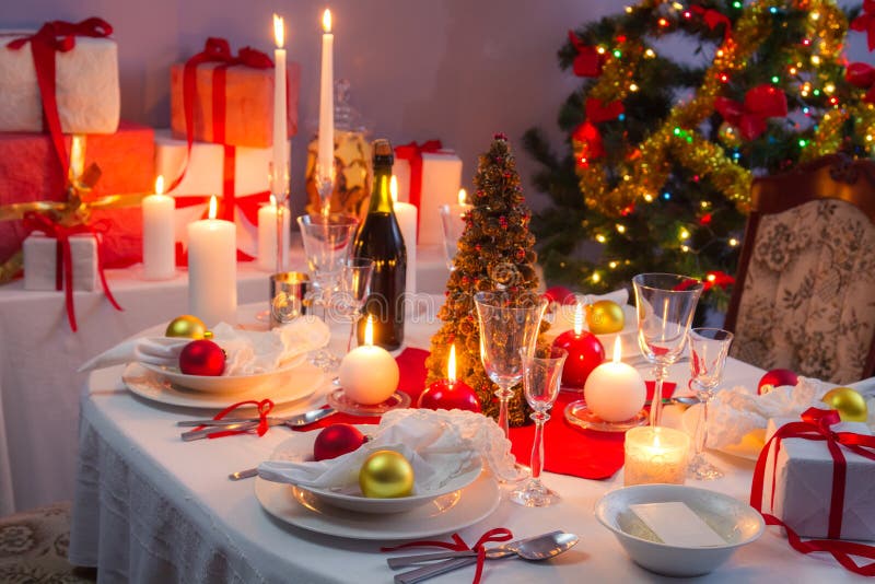 White and Red Decorations on the Christmas Table Stock Image - Image of ...