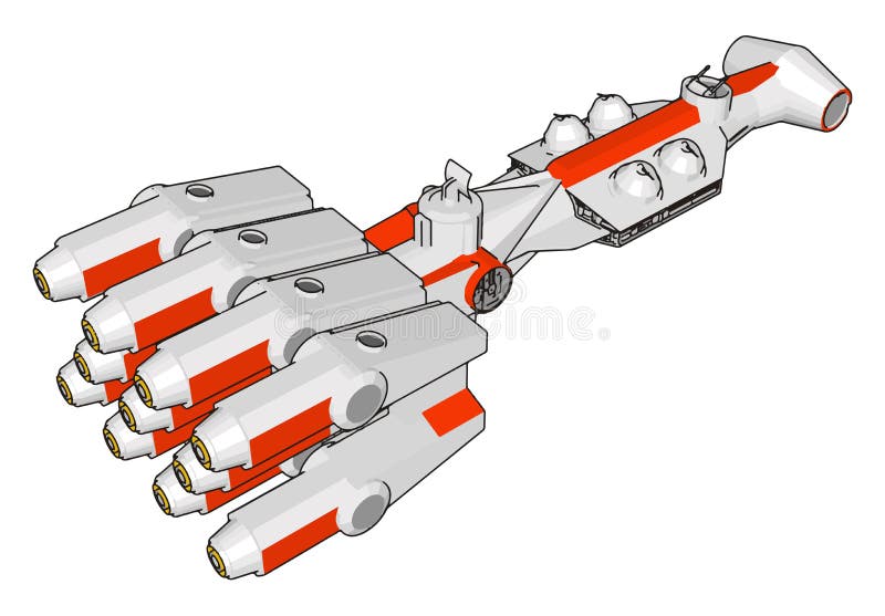 White and red fantasy spaceship vector illustration stock illustration