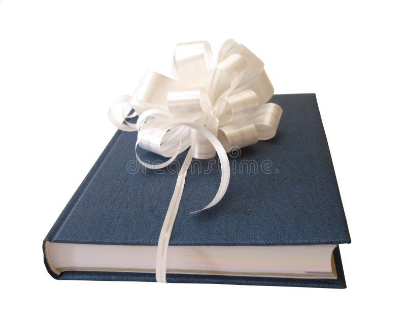 White ribbon tied blue book