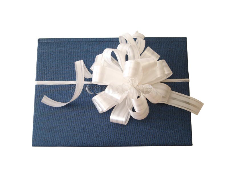 White ribbon tied blue book