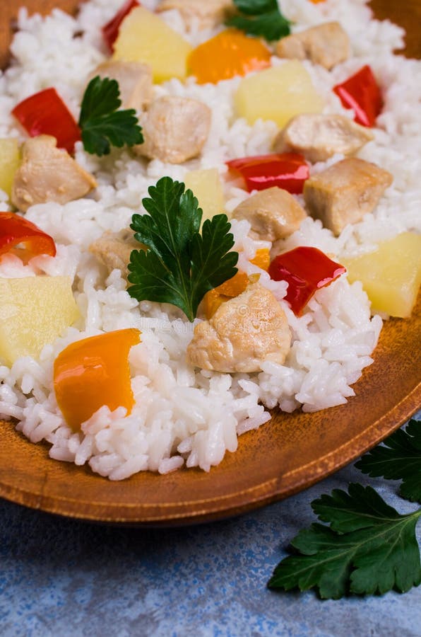 White rice with chicken stock photo. Image of background 110188516