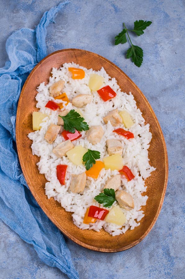 White rice with chicken stock photo. Image of nourishment 110189330