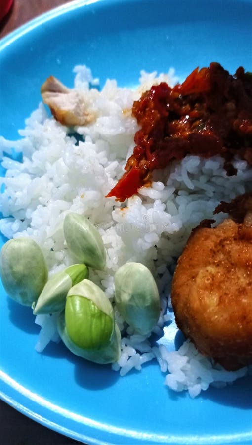 White Rice with Chili Sauce Side Dishes and Nuget Stock Image - Image