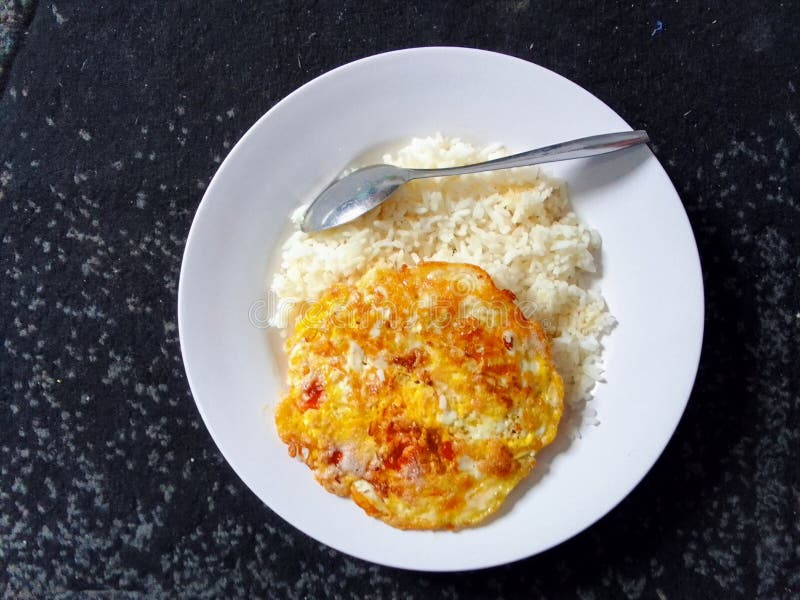 White Rice and Fried Eggs at Noon at Home Stock Image Image of fried, friedeggs 244747561