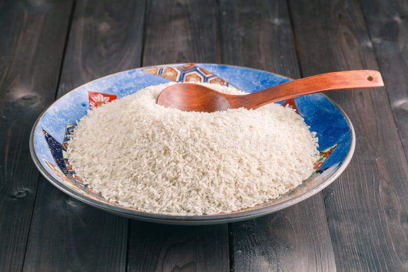 White Rice on a Plate, Big Spoon on the Side Stock Photo Image of