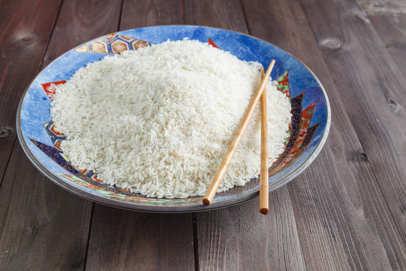 White Rice on a Plate, Big Spoon on the Side Stock Image Image of