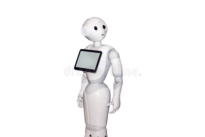 White Robot on a White Background a Tablet Stock Image of science, japanese: 174059067