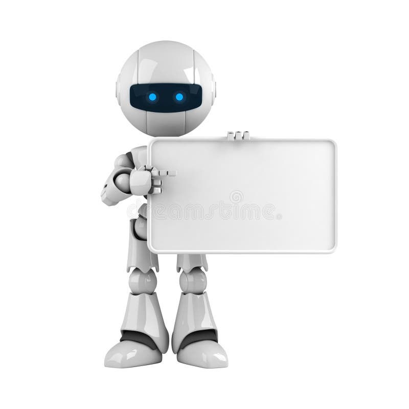 White Robot Stay with Blank Banner Stock Illustration - Illustration of ...