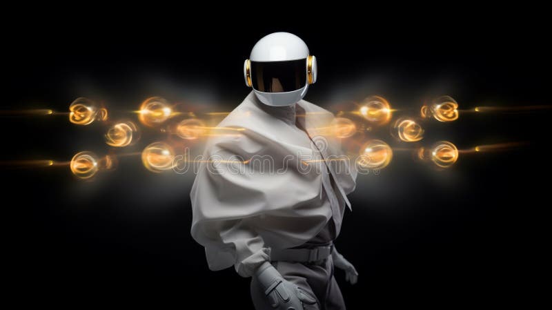 White robot wrapped with glowing fabric stock illustration