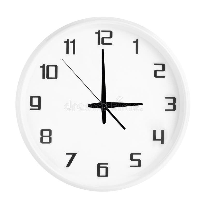 White round office clock showing three o`clock isolated on white background