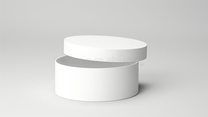 White round opened box 3d mockup on the white background. Cardboard box template royalty free illustration