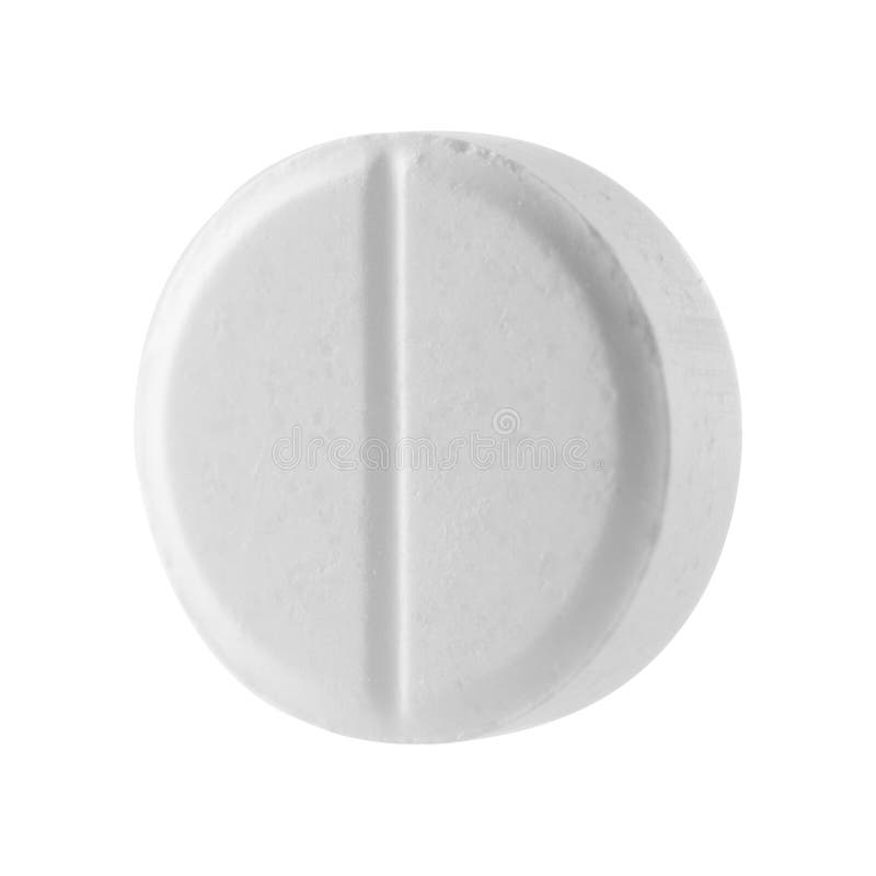White Round Pill on a White Isolated Background. Big Pill Closeup