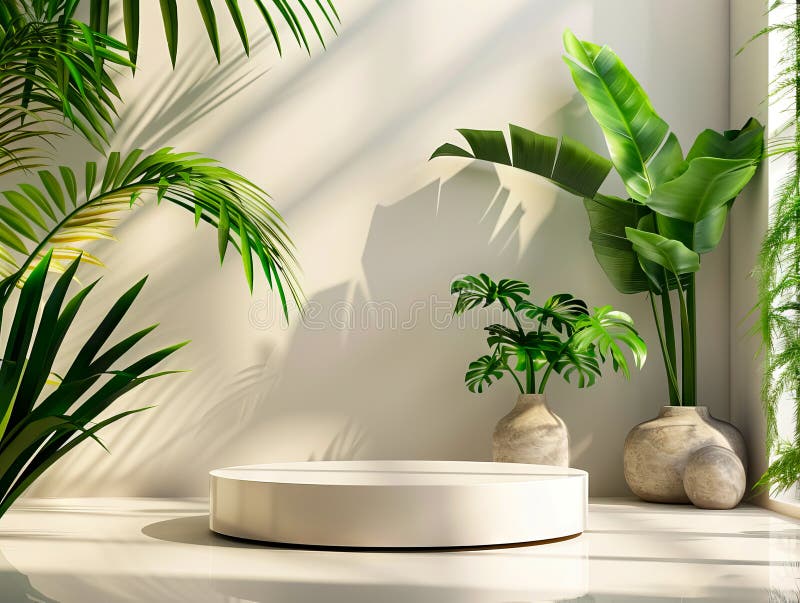 A white round table with plants and a window stock photos