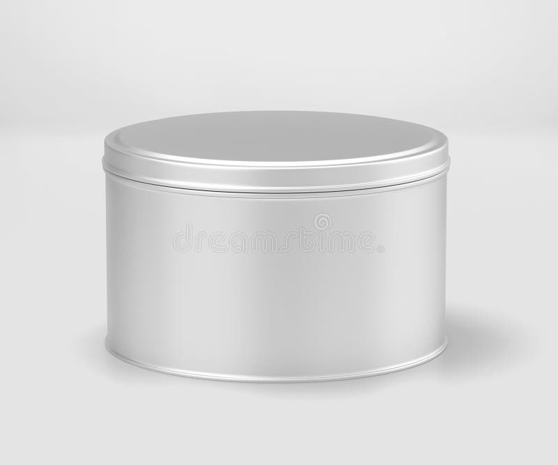 White Round Tin Can Mockup, Blank food Container, 3d Rendering isolated on light gray background royalty free illustration