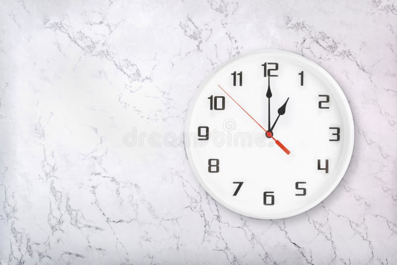 White Round Wall Clock On White Natural Marble Background One O Clock Stock Photo Image Of Texture Flat White Round Wall Clock On White Natural Marble Background One O Clock Stock Photo Image Of Texture Flat