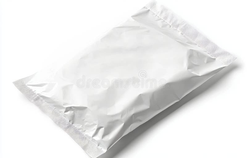 White sachet packet mockup isolated, from top view, in 3D. Empty pack mock-up for sauce, coffee, wet wipes, mayonnaise stock image