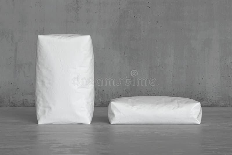 White Sacks on the Concrete Floor. 3d Render Stock Illustration